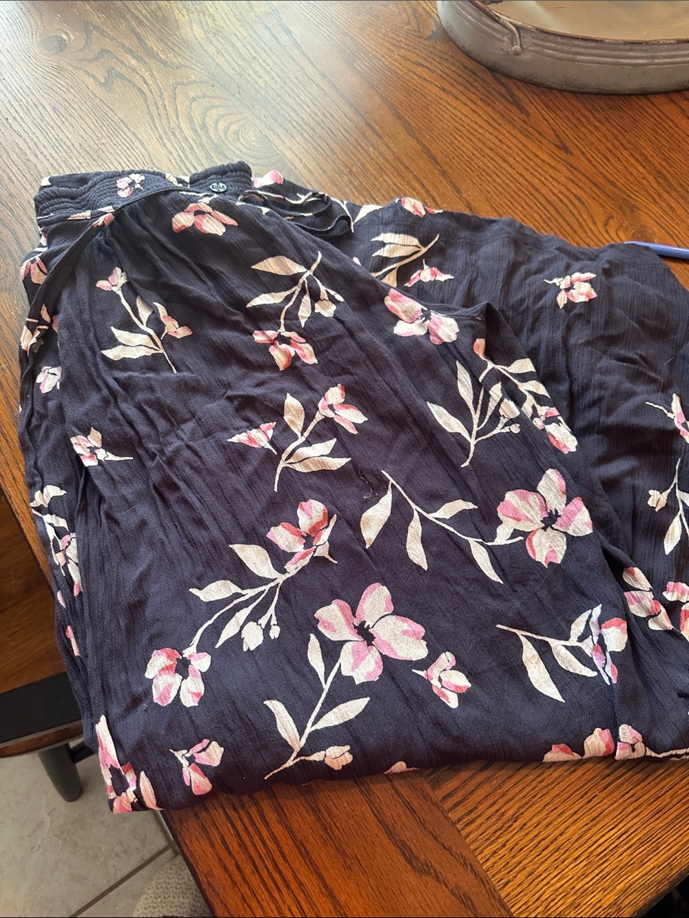 Billabong Navy Maxi Skirt with Pink Floral Print